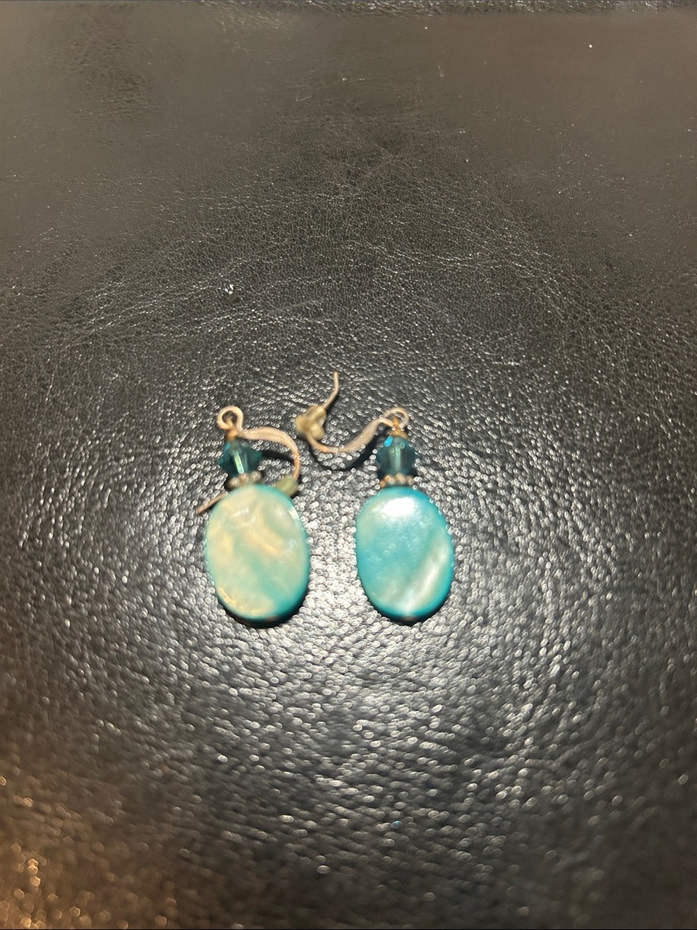 Turquoise Oval Drop Earrings - Blue Bead Accent